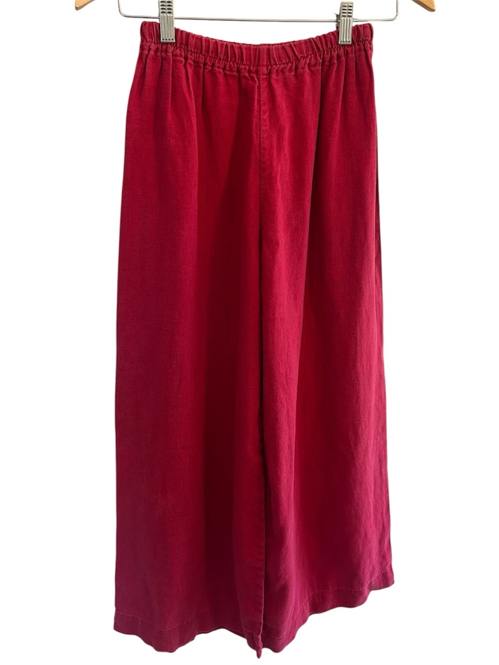 Linen Wide Leg Pants Berry Pink/Red High Rise Elastic Waist Cropped S